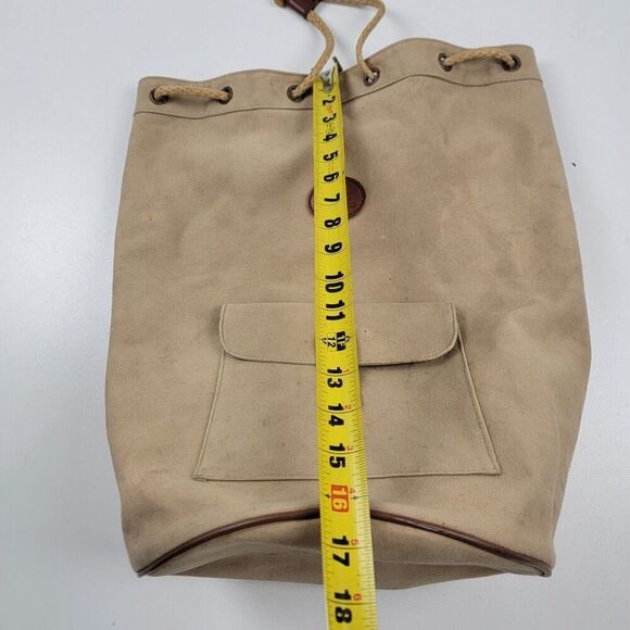 Vintage 90s Ralph Lauren Canvas Drawstring Bucket Bag Backpack Khaki Distressed - Picture 13 of 15
